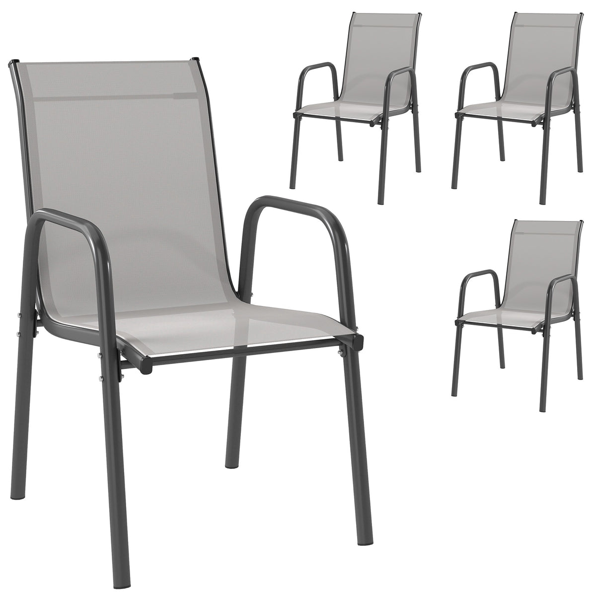Outdoor Stackable Garden Chairs, Metal Frame, Set of 4