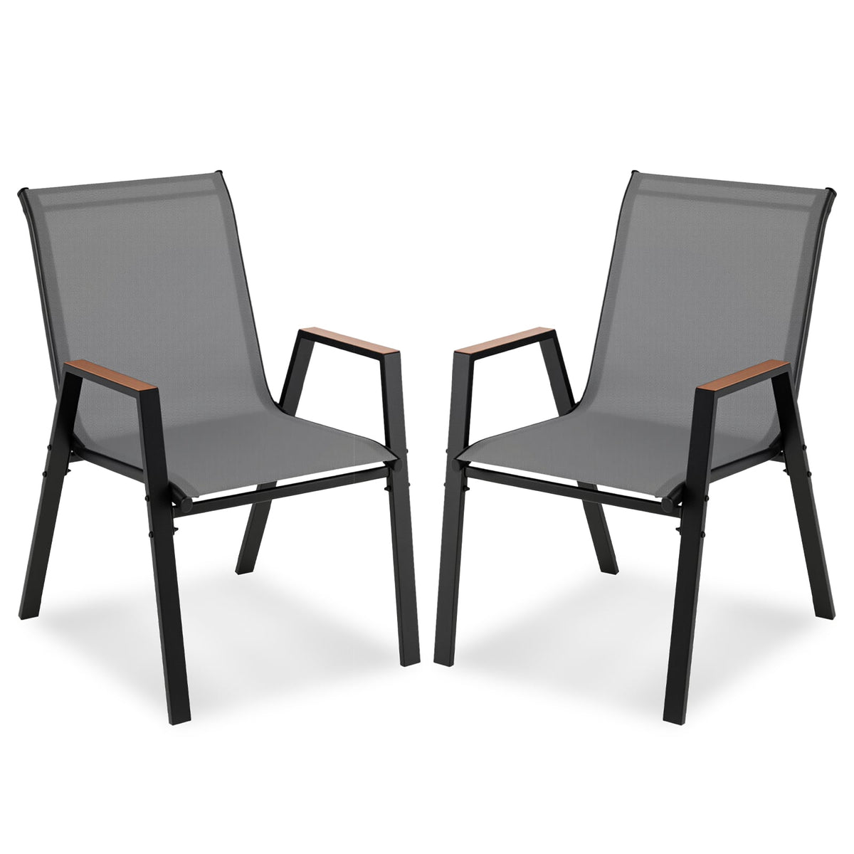 Outdoor Stackable Garden Chairs Set, Breathable Teslin Fabric
