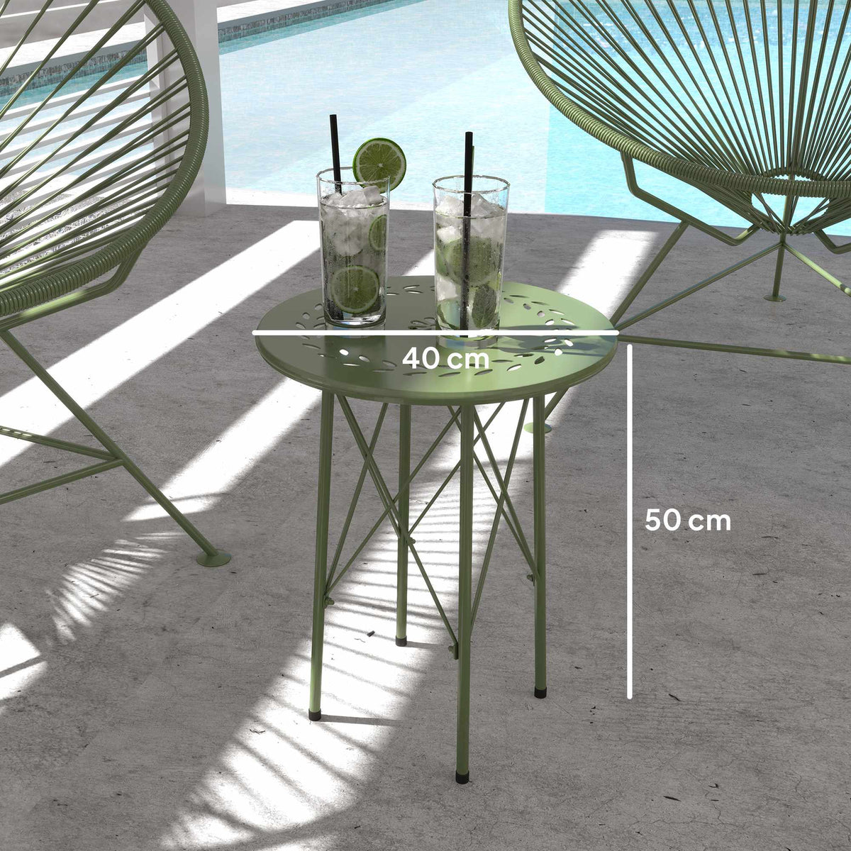Outdoor Steel Coffee Table, Floral Design, Adjustable Pads