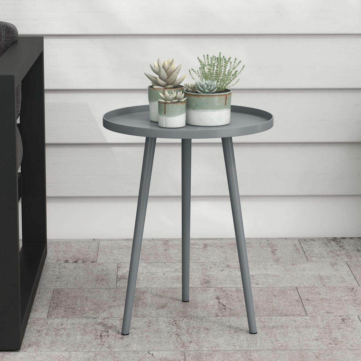 Outdoor Steel Side Table, Round, Grey, Ø40 x 50H cm