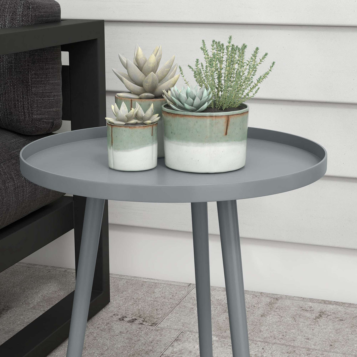 Outdoor Steel Side Table, Round, Grey, Ø40 x 50H cm