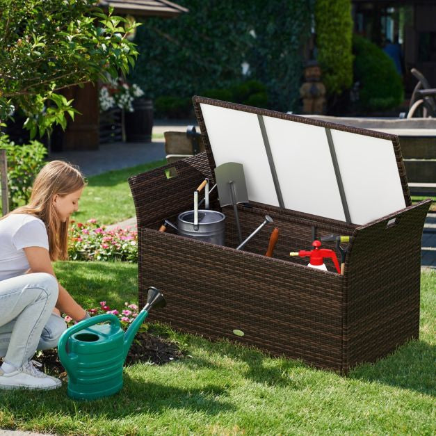 Outdoor Storage Bench, PE Rattan Wicker, 260L