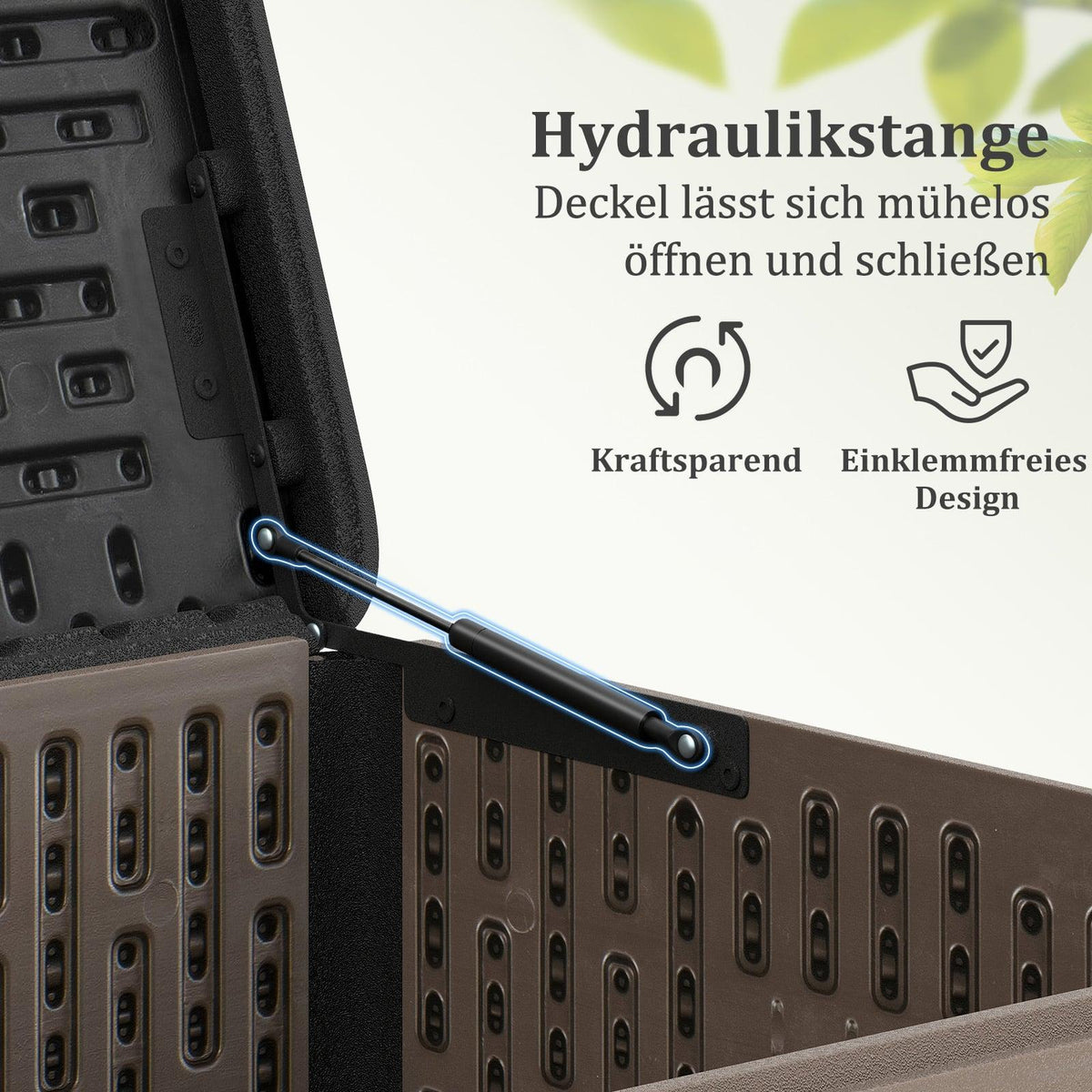 Outdoor Storage Box, 378L Waterproof, Lockable Lid, Black/Brown