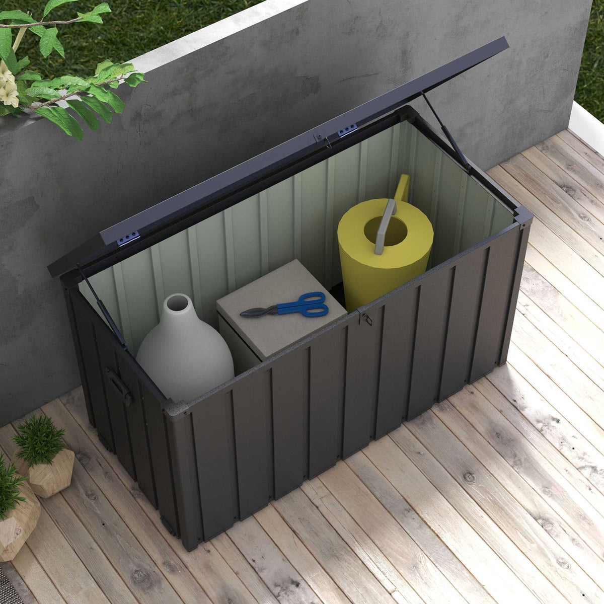 Outdoor Storage Box, 450L Capacity, Steel Frame, Dark Grey