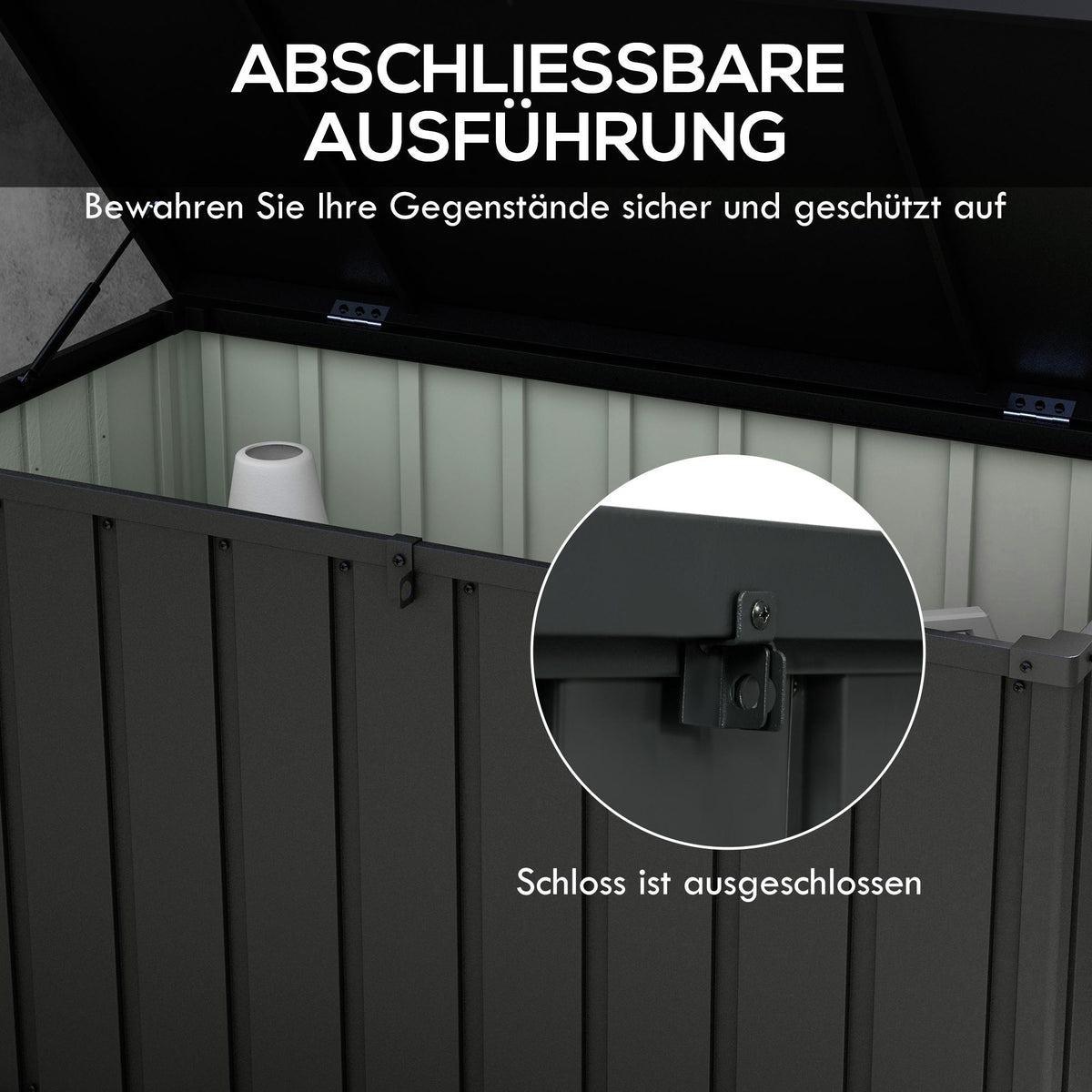 Outdoor Storage Box, 450L Capacity, Steel Frame, Dark Grey