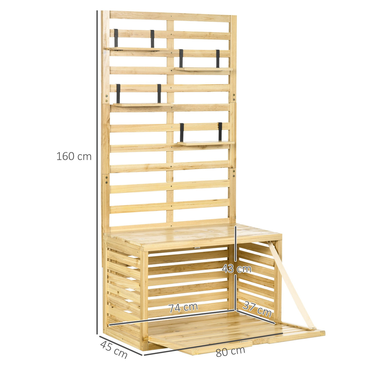 Outdoor Storage Box with Trellis, 4 Shelves, Solid Wood