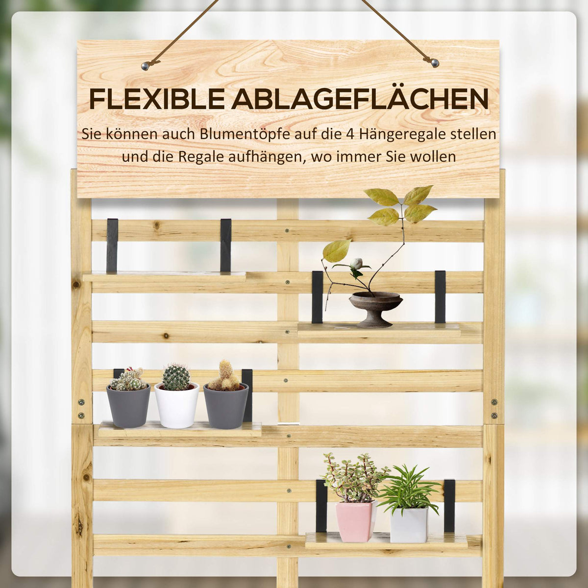 Outdoor Storage Box with Trellis, 4 Shelves, Solid Wood