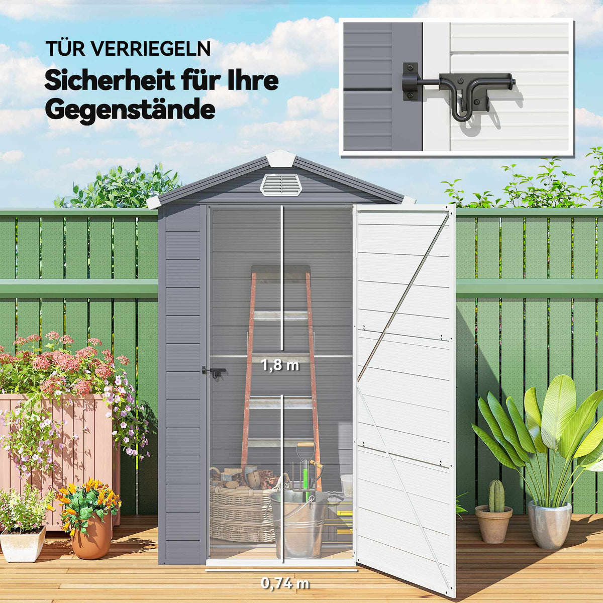 Outdoor Storage Shed, 1.1m², Polypropylene, Lockable Door