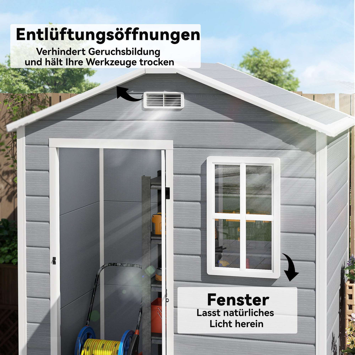 Outdoor Storage Shed, 1.9m², Lockable Door, Slope Roof