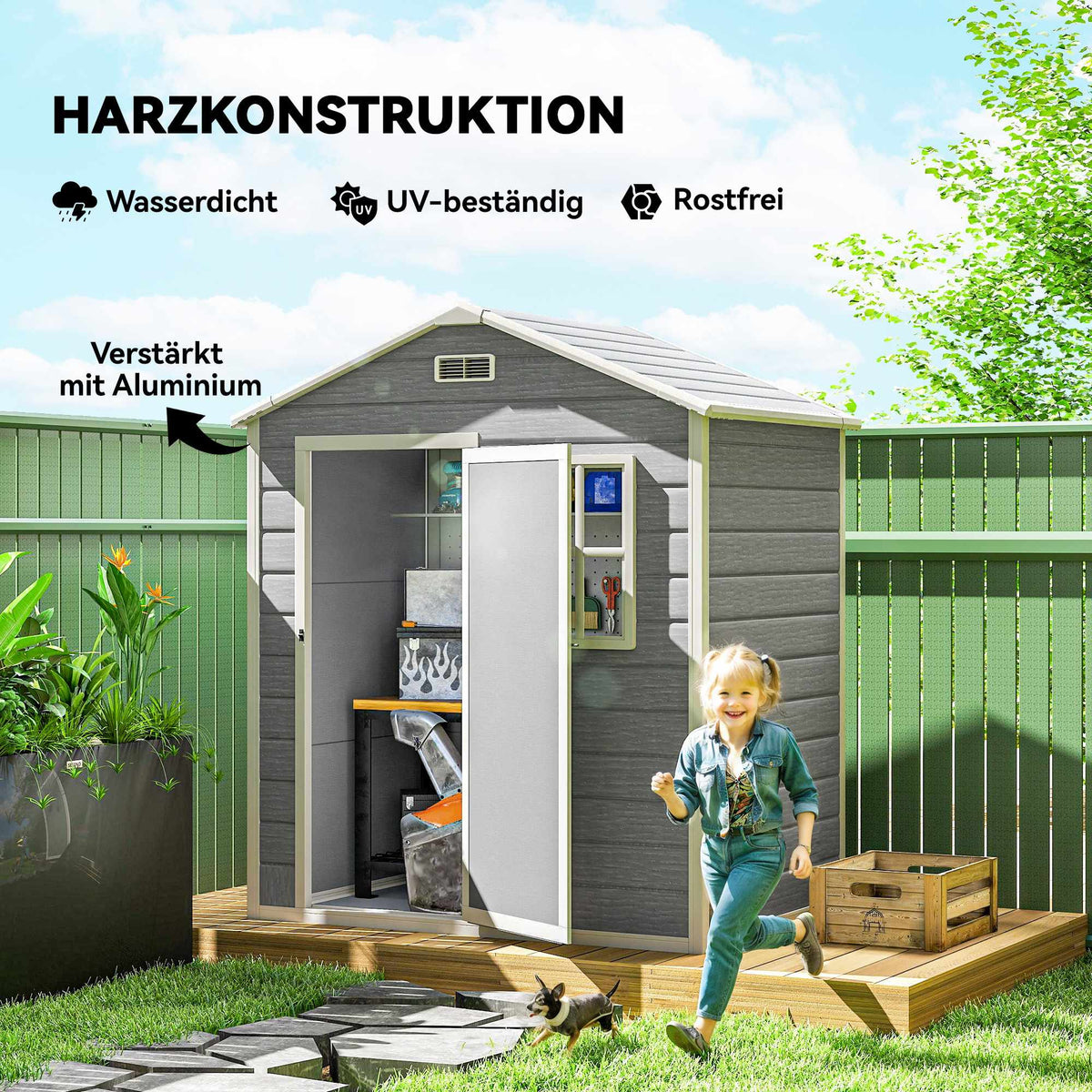 Outdoor Storage Shed, 1.9m², Lockable Door, Slope Roof