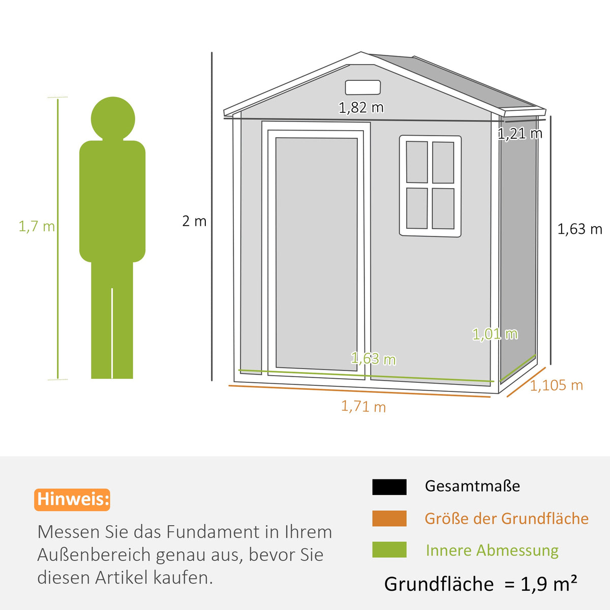 Outdoor Storage Shed, 1.9m², Lockable Door, Slope Roof