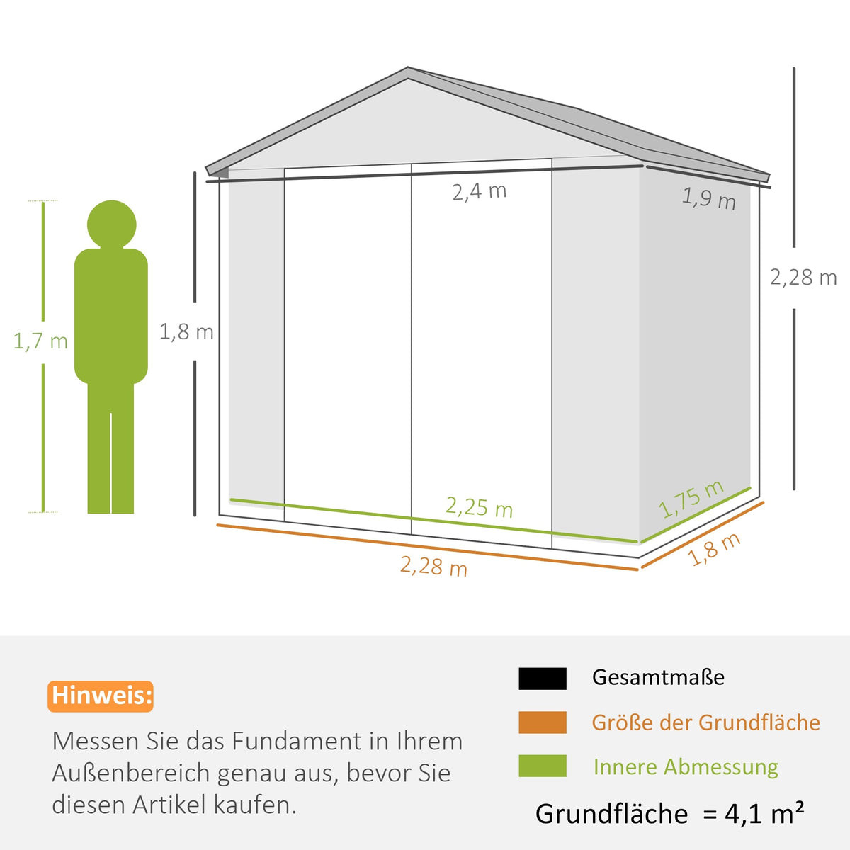 Outdoor Storage Shed, 4.1m², Polypropylene, 240x190x228 cm