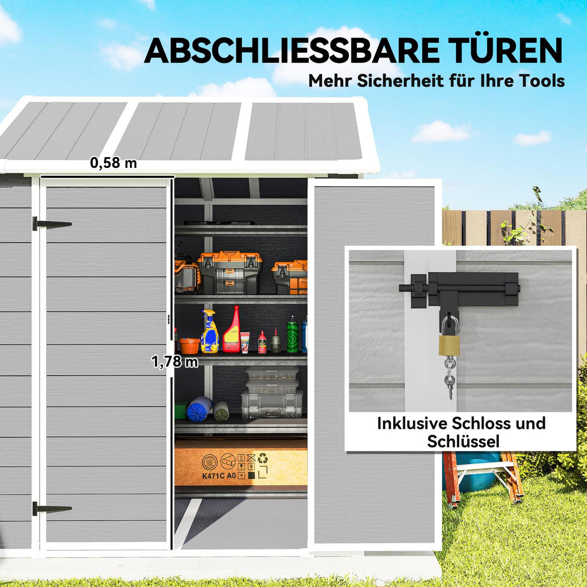 Outdoor Storage Shed, Polypropylene, Waterproof, 181x181x220 cm