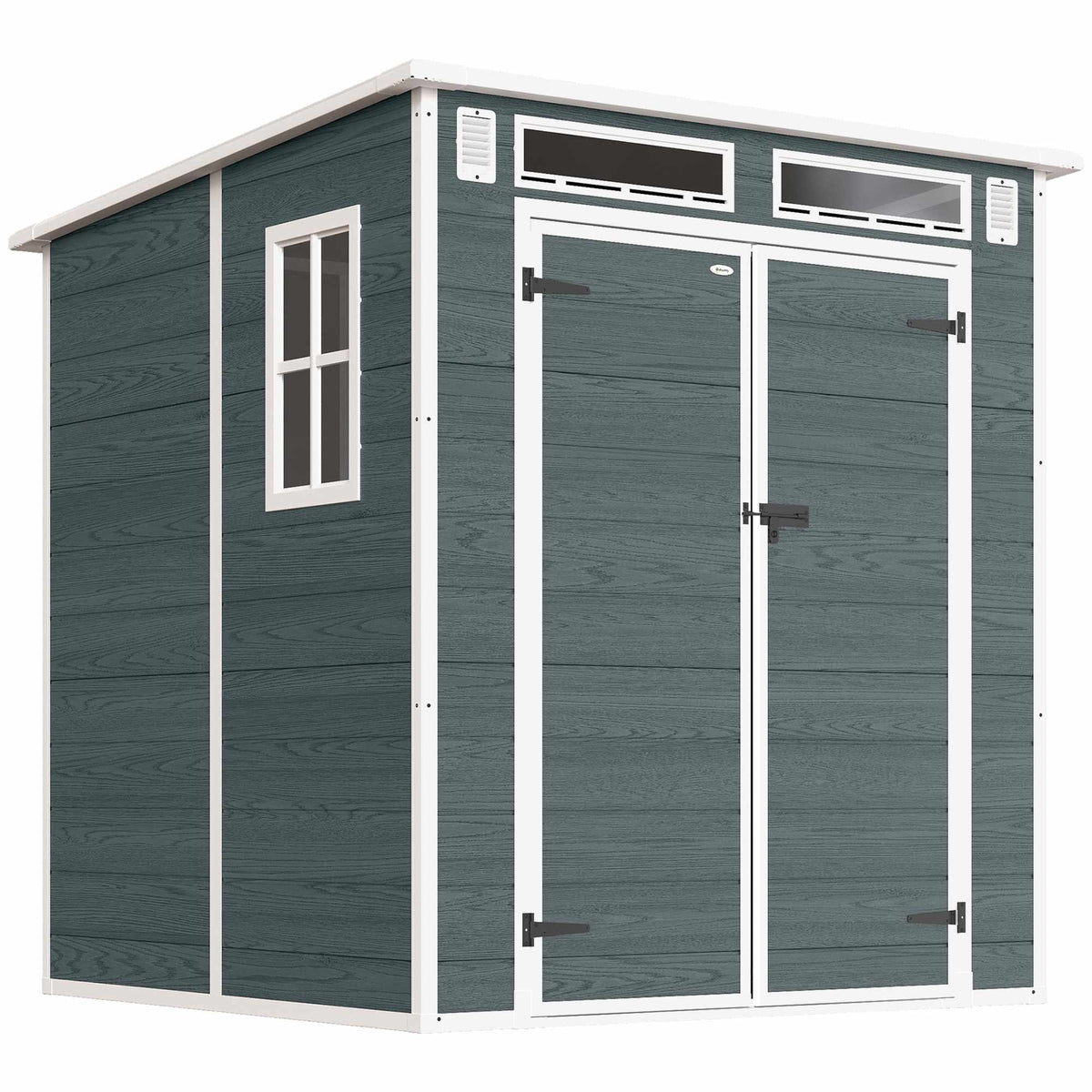 Outdoor Storage Shed, Wood-Look, 3 Windows, Double Doors, 182x182 cm