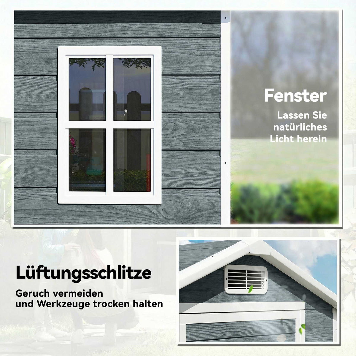 Outdoor Storage Shed with Window, Ventilation, Lock – Grey