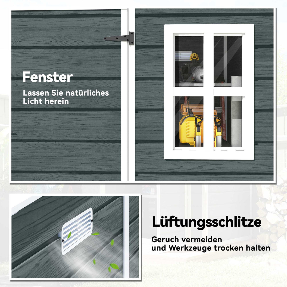 Outdoor Storage Shed with Windows and Lock, 182 x 182 cm