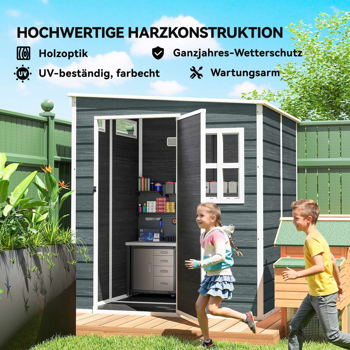 Outdoor Storage Shed with Windows and Lock, 182 x 182 cm