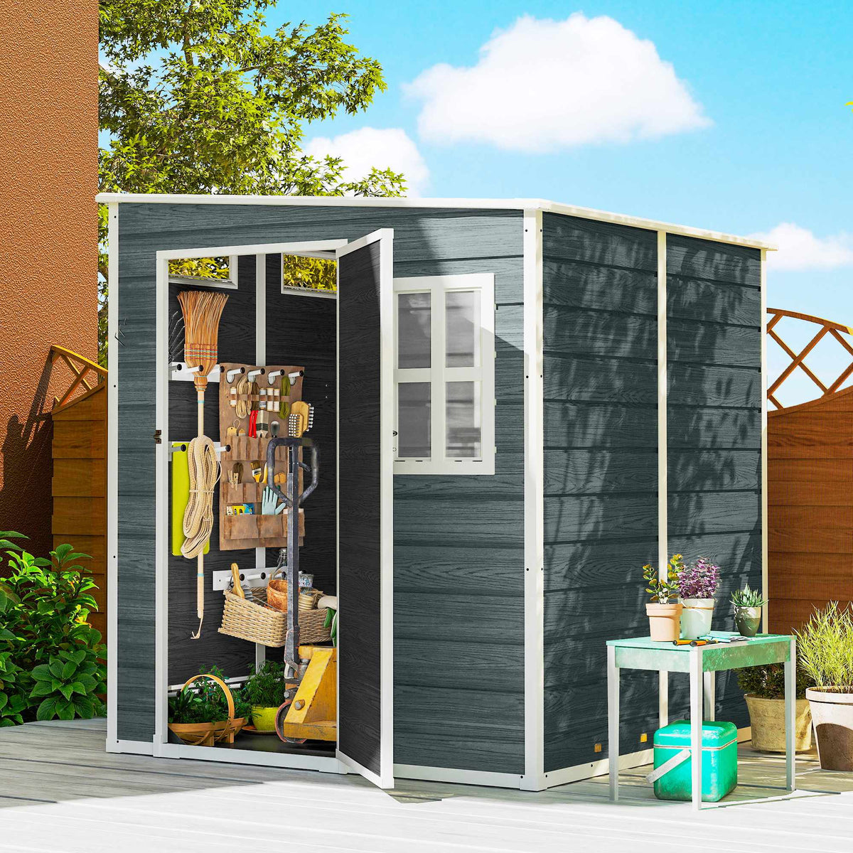 Outdoor Storage Shed with Windows and Lock, 182 x 182 cm