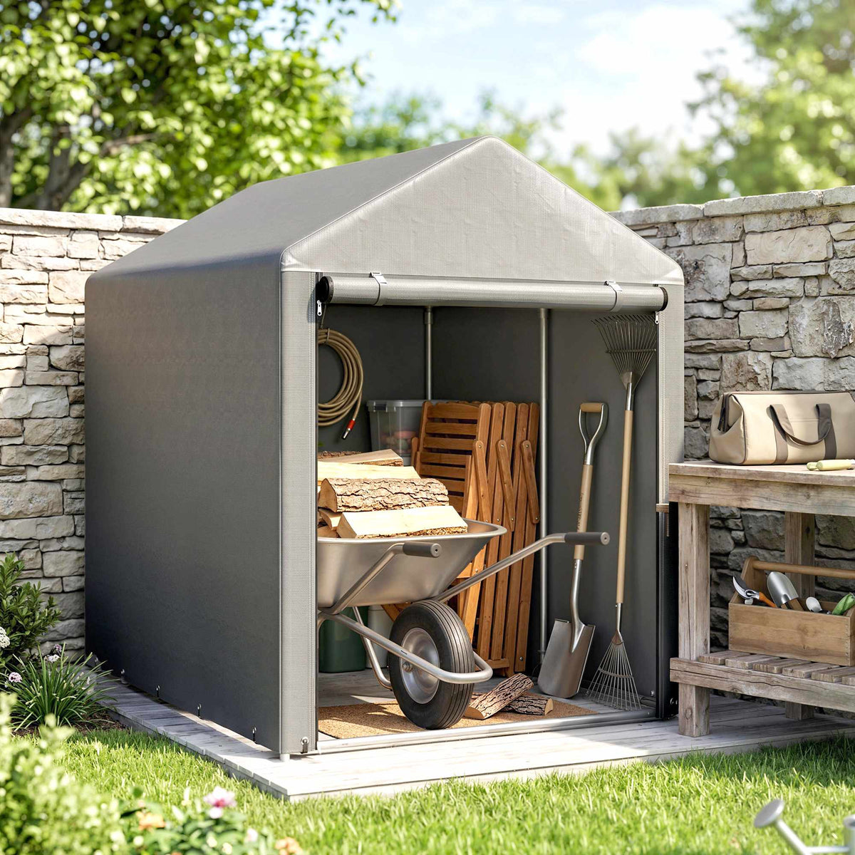 Outdoor Storage Tent Shed, Steel Frame, 120x179x165cm, Light Gray