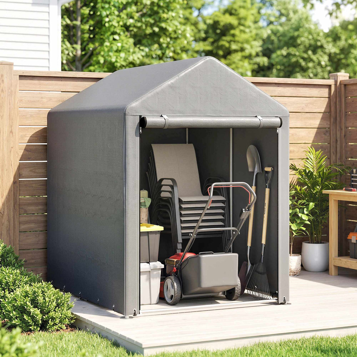 Outdoor Storage Tent Shed, Steel Frame, 120x179x165cm, Light Gray