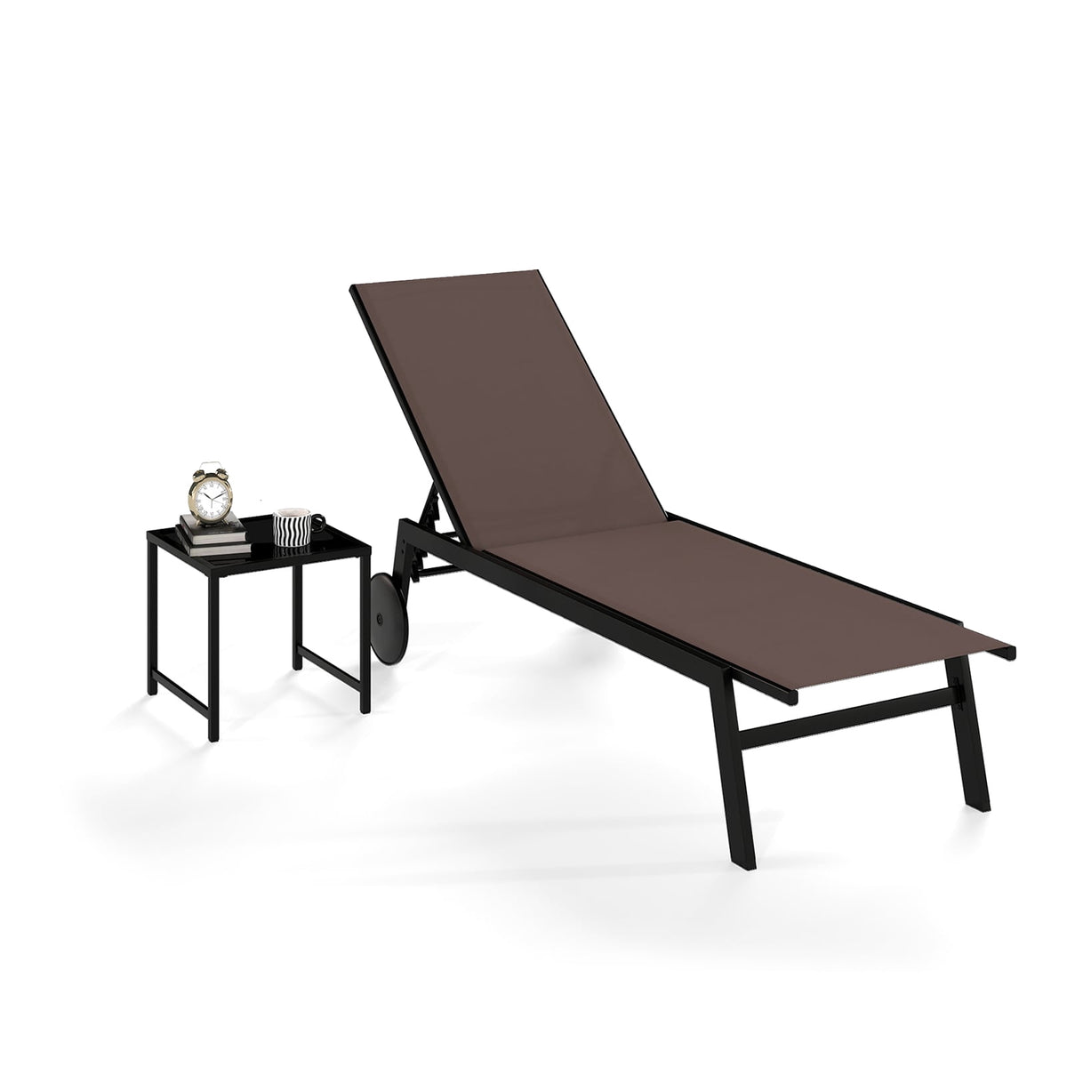 Outdoor Sun Lounger Set with Adjustable Backrest & Table