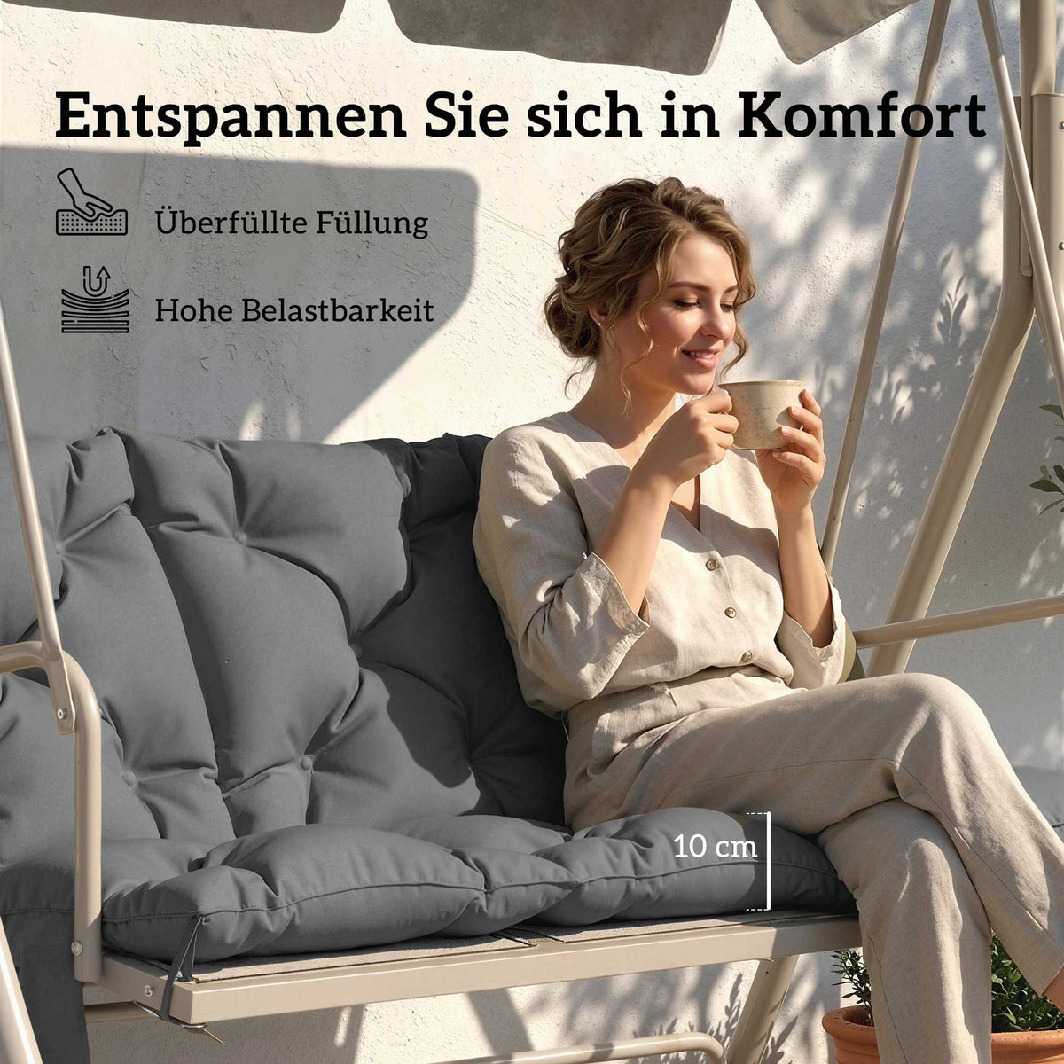 Outdoor Swing Cushion, Water-Resistant, 150x100 cm, Dark Grey