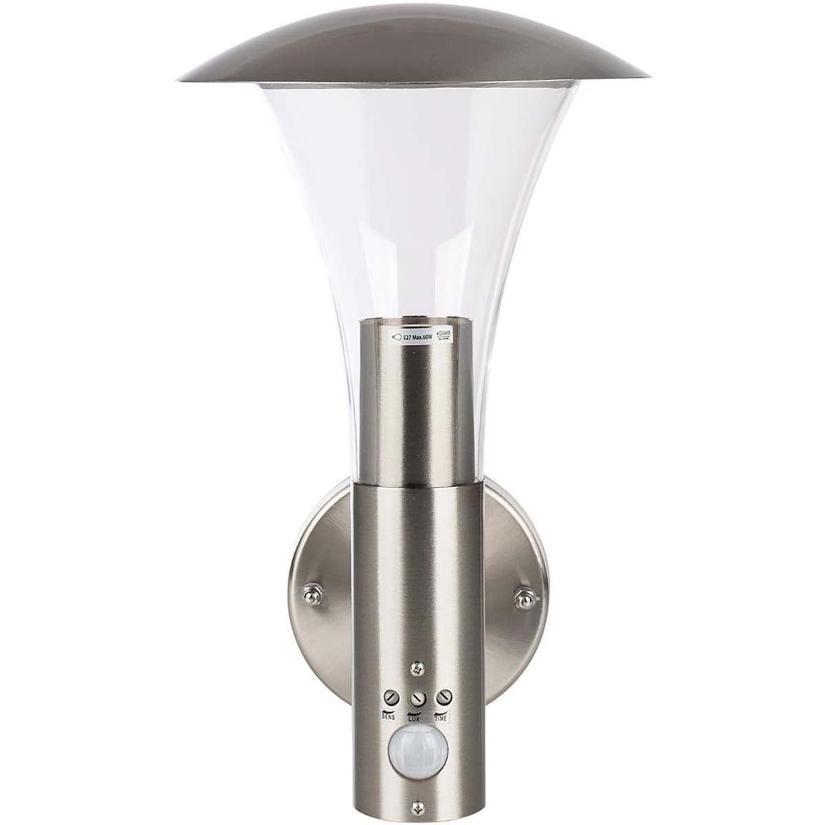 Outdoor Wall Lamp 60 W With Motion Sensor Brushed Steel