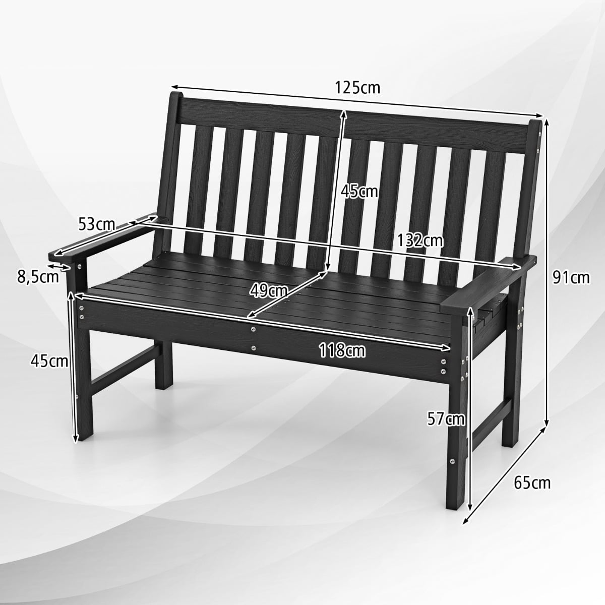 Outdoor Weatherproof HDPE Garden Bench for 2-3 Seats