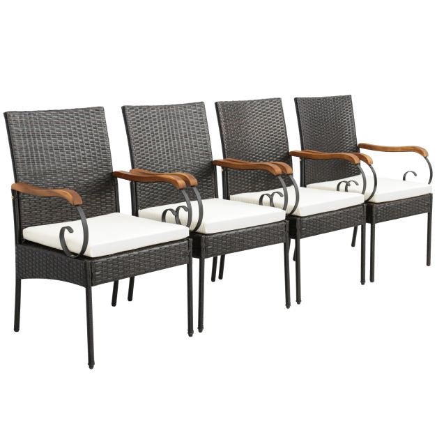 Outdoor Wicker Patio Chairs Set of 2, Acacia Arms, Cushions