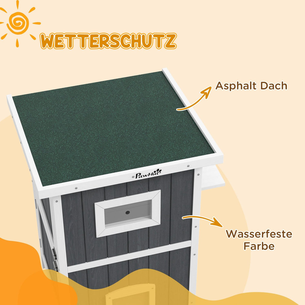 Outdoor Wooden Cat House 2-Tier With Balcony, 4 Doors, For 1-2 Cats Up To 5Kg, Grey