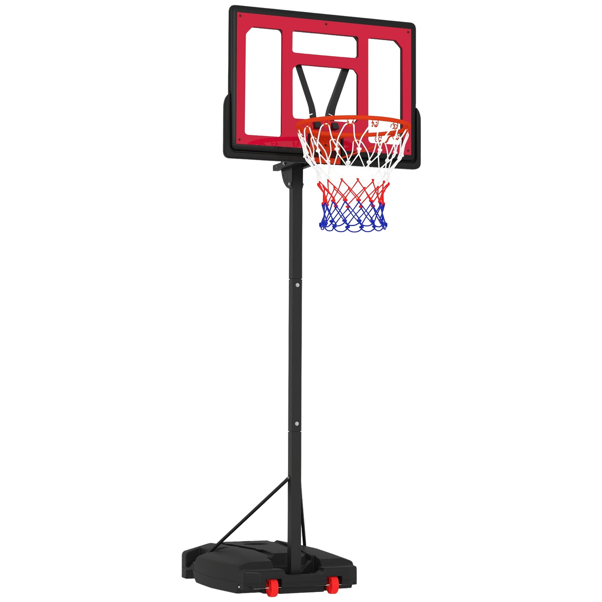 Outdoor basketball hoop for children, 200-260 cm, height-adjustable basketball stand with wheels, weight bag, basketball system with stand for children aged 6 and over, red