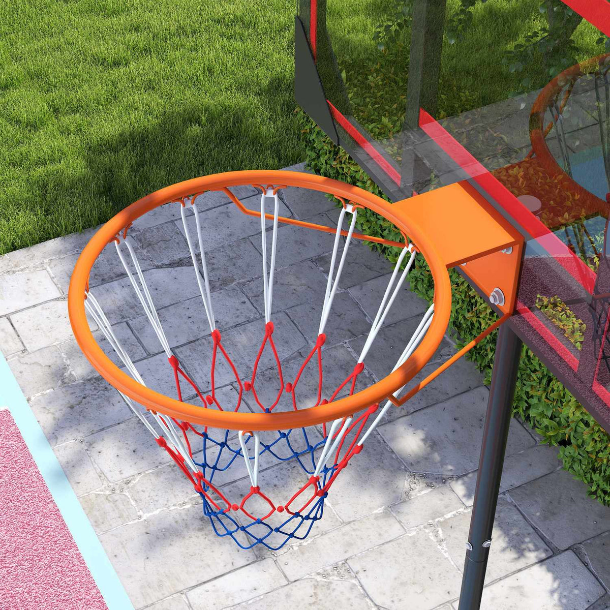 Outdoor basketball hoop for children, 210-260 cm height-adjustable basketball stand with wheels, basketball system with stand for children aged 6 and over, red
