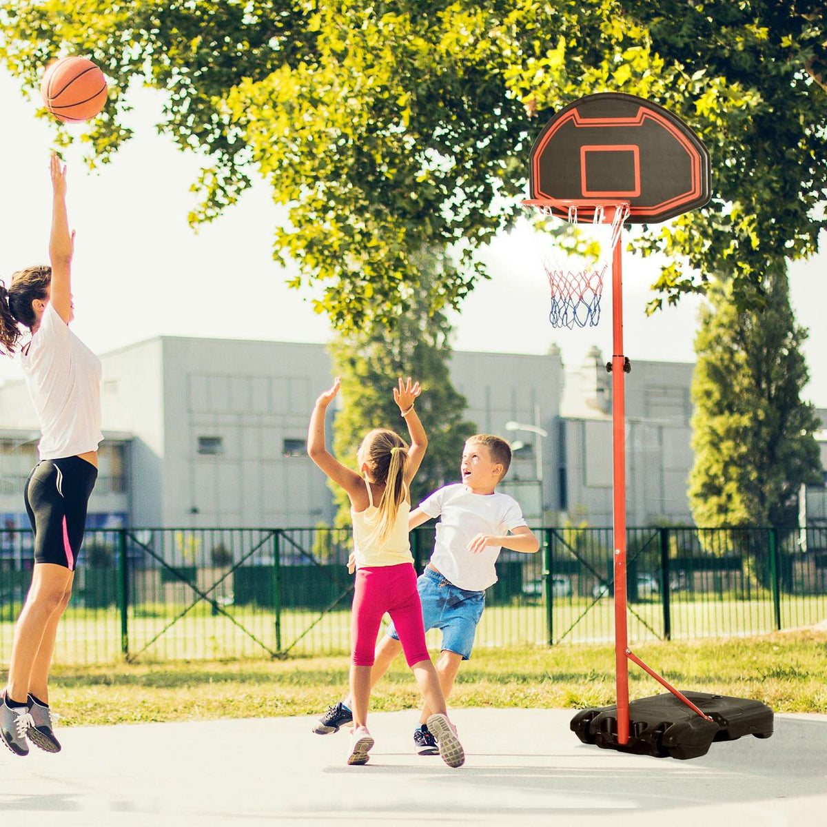 Outdoor basketball hoop with stand, 194-249 cm height adjustable basketball stand with wheels, basketball system stand