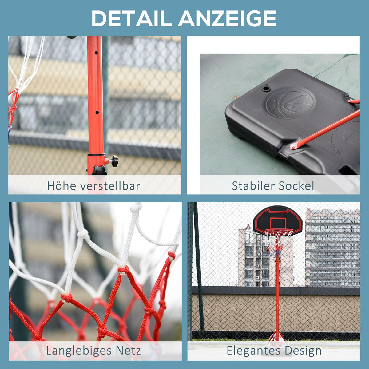Outdoor basketball hoop with stand, 194-249 cm height adjustable basketball stand with wheels, basketball system stand