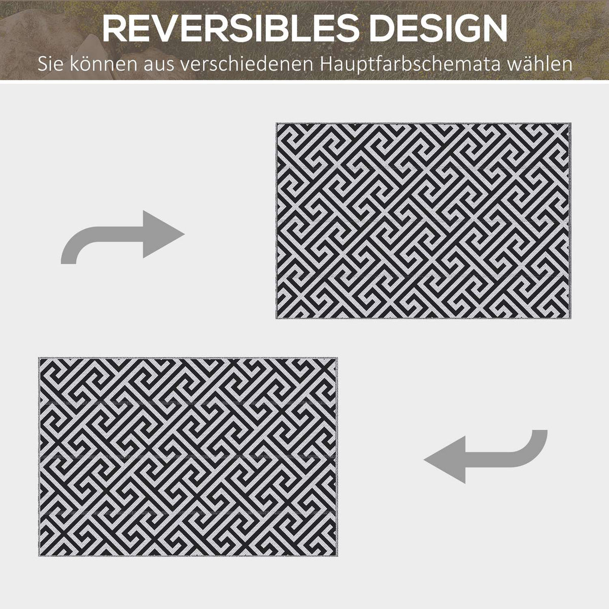Outdoor carpet plastic carpet double-sided design water-repellent for patio balcony black white 152 x 243 cm