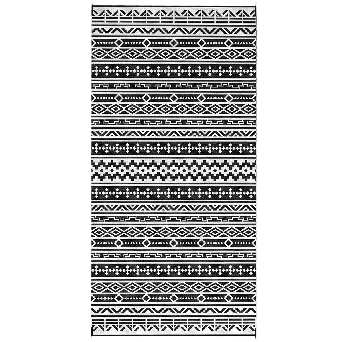 Outdoor carpet, robust weatherproof outdoor carpet, foldable carpet with boho style, outdoor carpet for living room, balcony, garden, terrace, bathroom, hallway, kitchen, 548 x 274 cm black + white