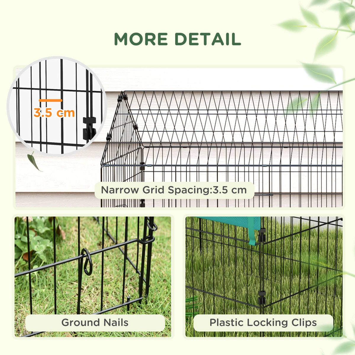 Outdoor enclosure 220 x 85 x 103 cm, small animal enclosure with cover, 4 doors, guinea pig enclosure for rabbits, steel, green