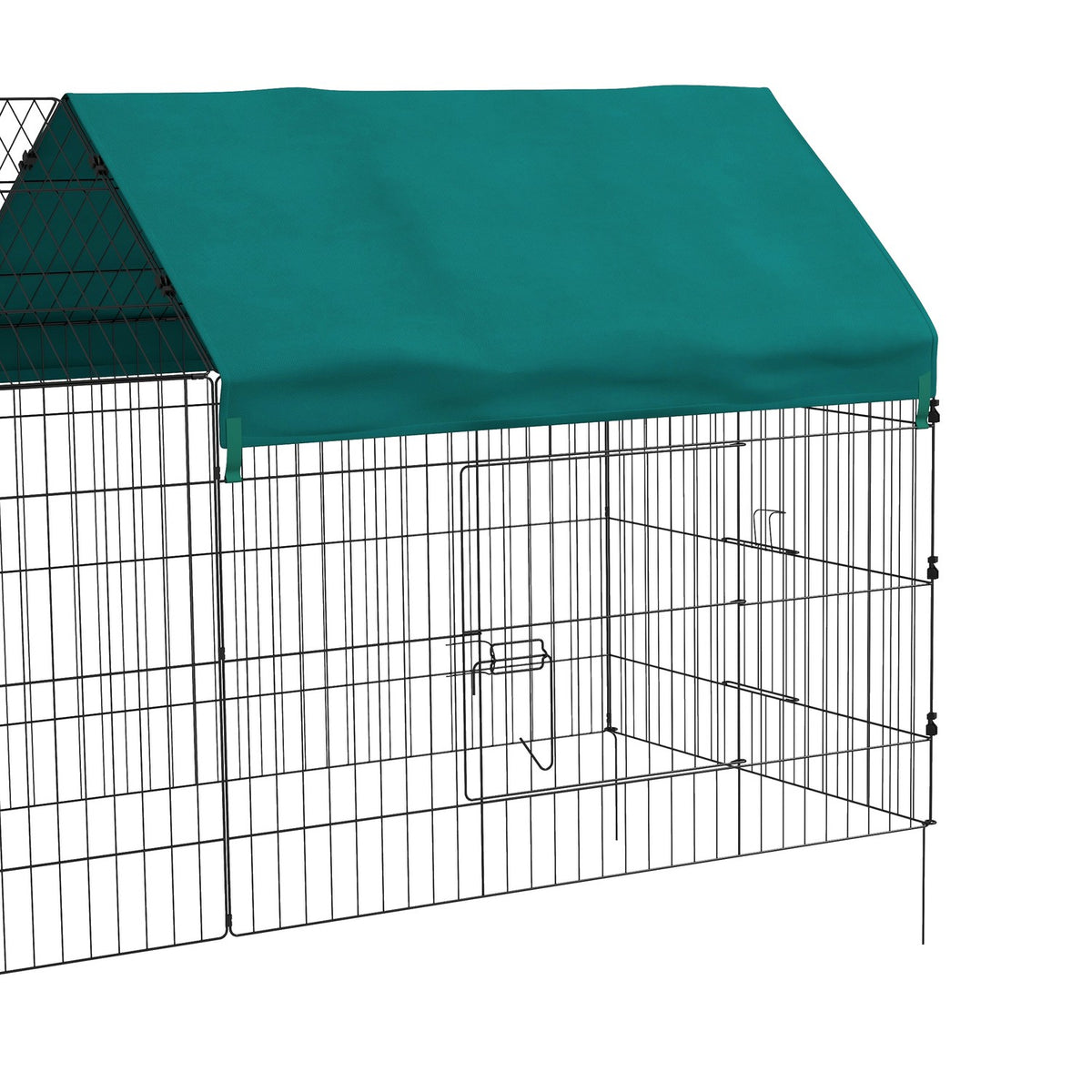 Outdoor enclosure 220 x 85 x 103 cm, small animal enclosure with cover, 4 doors, guinea pig enclosure for rabbits, steel, green