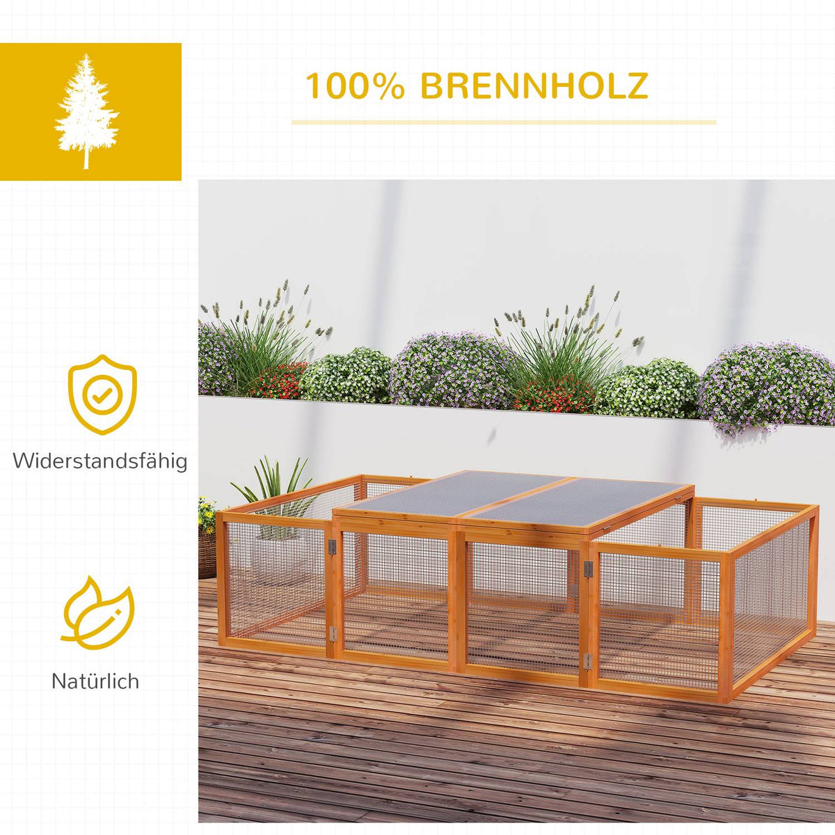 Outdoor enclosure rabbit hutch small animal fir wood natural 181x100x48cm