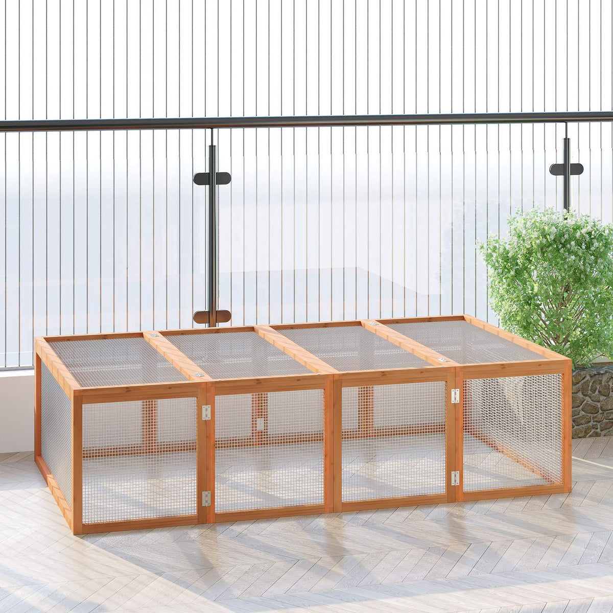 Outdoor enclosure rabbit hutch small animal fir wood natural 181x100x48cm
