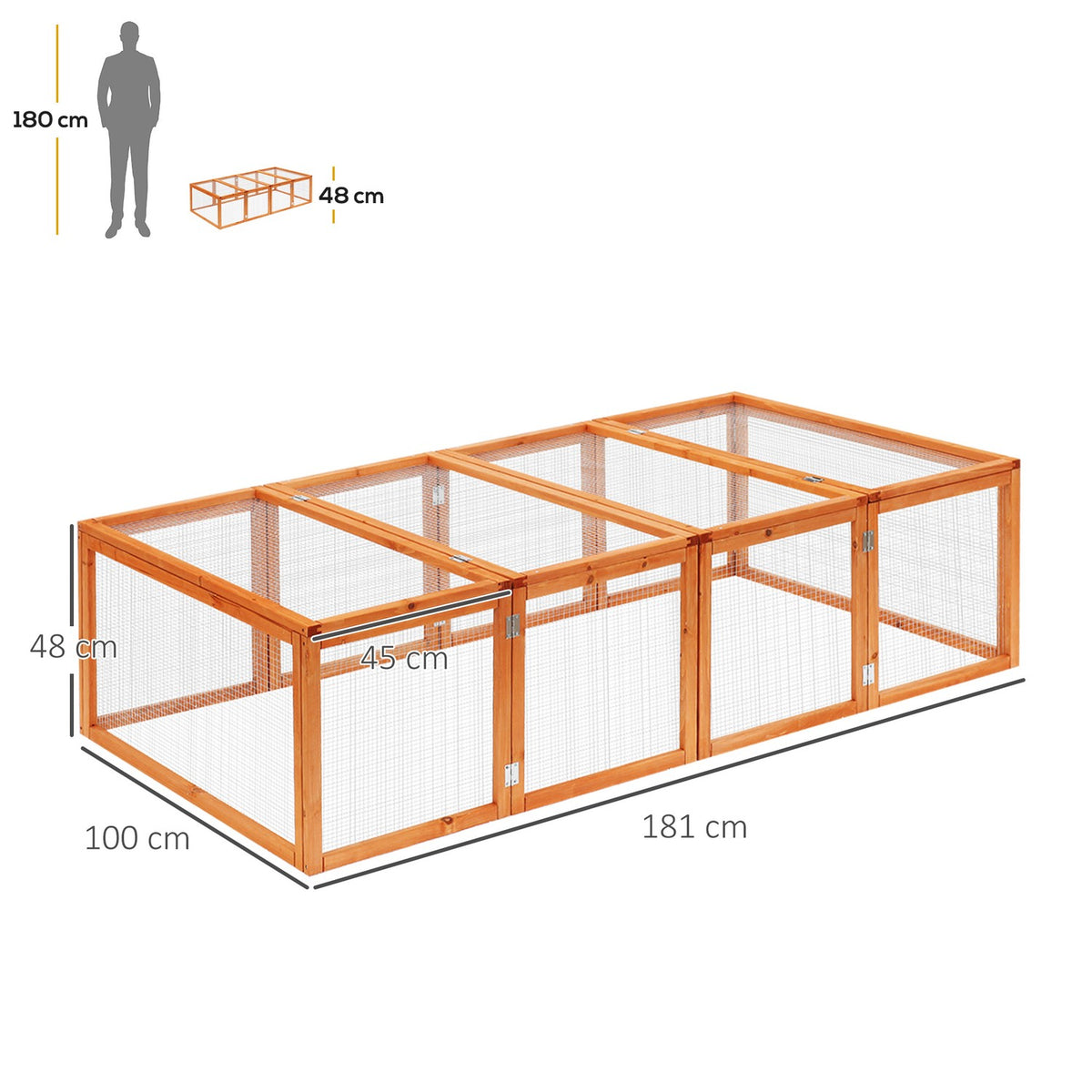 Outdoor enclosure rabbit hutch small animal fir wood natural 181x100x48cm
