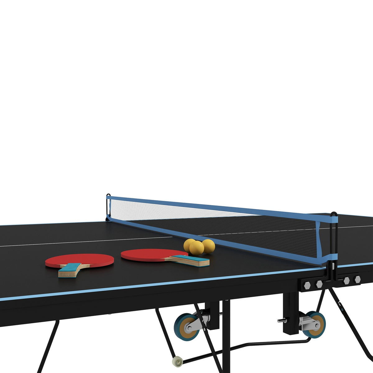 Outdoor table tennis table, foldable table tennis table with net, wheels, 2 table tennis bats and 3 balls, steel, black, 274 x 152.5 x 76 cm
