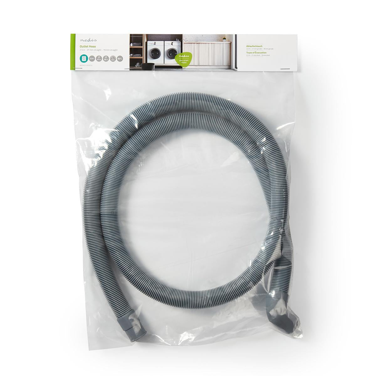 Outlet hose | 21mm | 19mm | 1.5 Bar | 90 °C | 2.50 m | Usage: Dish / Washing machine | Gray