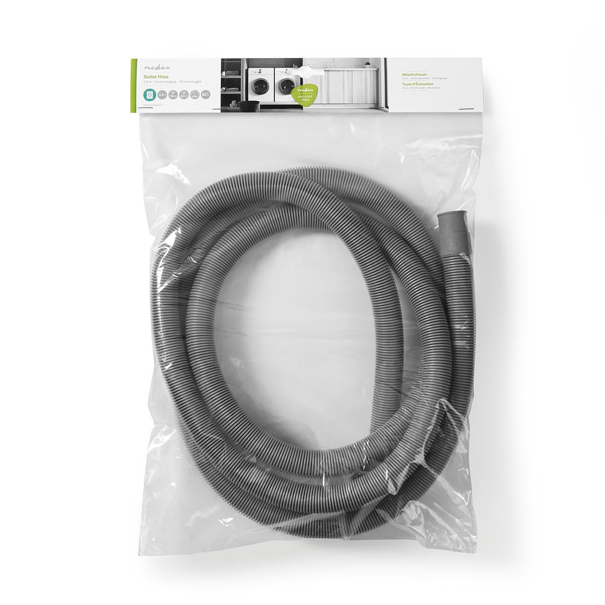 Outlet hose | 22 mm | 19mm | 0.5 Bar | 60 °C | 2.50 m | Usage: Dish / Washing machine | Gray