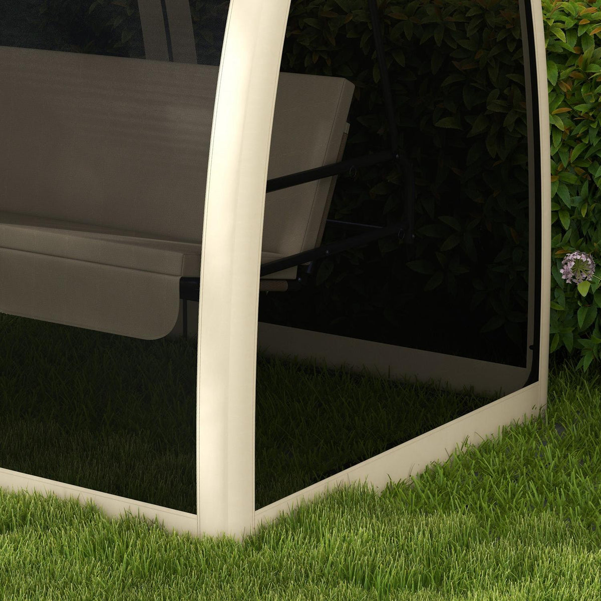 Outsuuny 2 in 1 Hollywood swing with reclining function, 3-seater garden swing with canopy, mosquito net, swing bench loads up to 300kg, garden lounger for garden, terrace, 240 x 140 x 197 cm, coffee