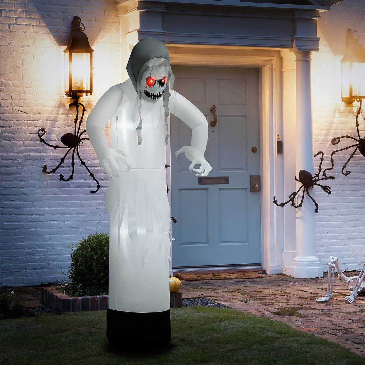 Outsuuny Ghost Witch with Red Eyes Inflatable Halloween Witch Decoration for Indoor and Outdoor Use with LED Lights 77 x 47 x 180 cm White