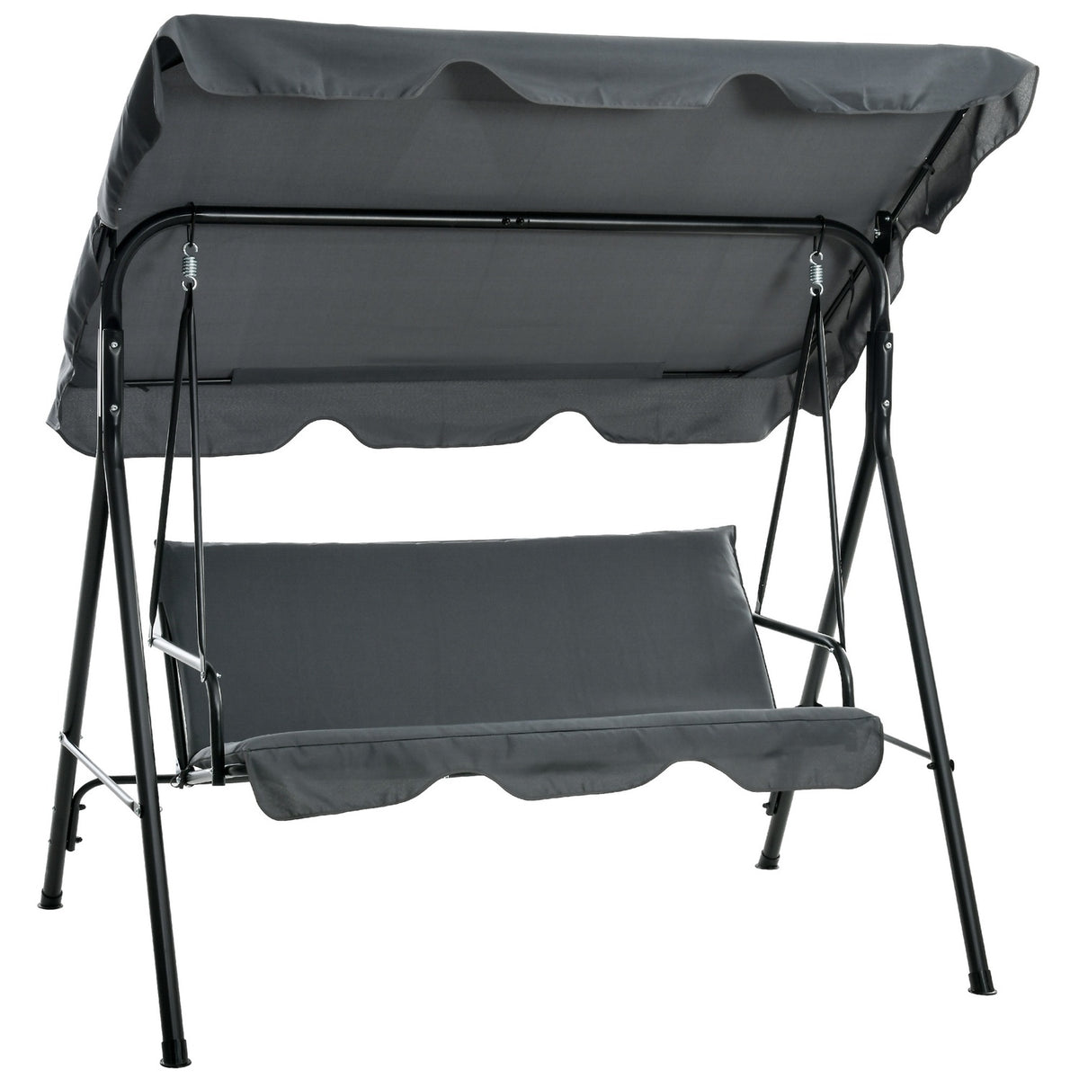 Outsuuny Hollywood swing with seat cushion, 3-seater garden swing with adjustable sun canopy, swing bench loads up to 240 kg, for garden, patio, 172 x 110 x 153 cm, gray