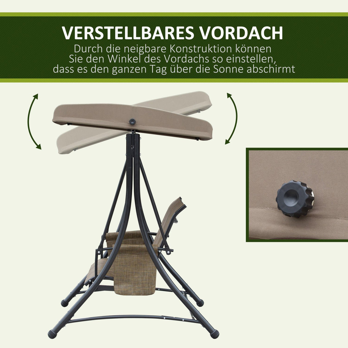 Outsuuny Hollywood swing with side pocket, 3-seater garden swing with adjustable sun canopy, swing bench loads up to 300kg, for garden, terrace, 196 x 128 x 172 cm, brown
