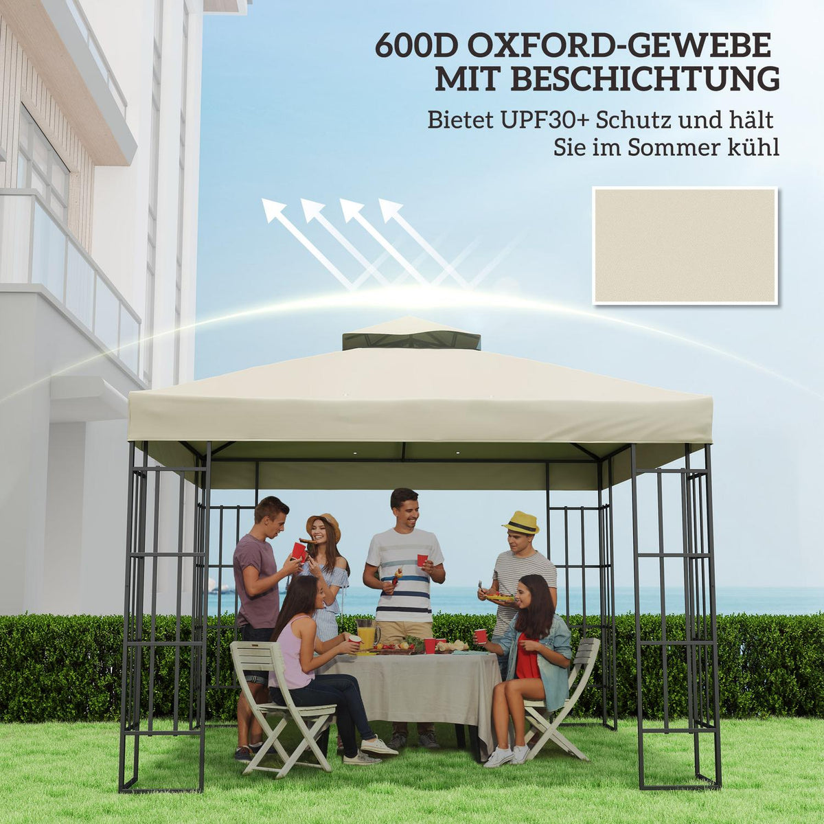 Outsuuny Replacement Roof for Gazebo 3 x 3 m Water Resistant Gazebo Roof Double Roof Replacement Cover for Garden Gazebo Oxford Fabric Replacement Parts 370gsm Cream White