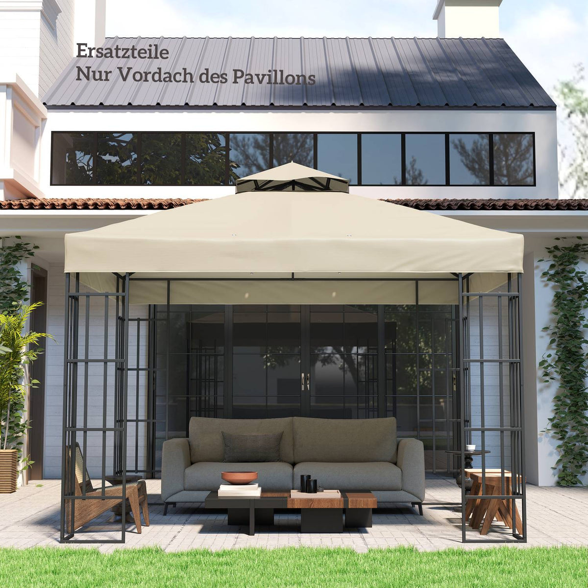 Outsuuny Replacement Roof for Gazebo 3 x 3 m Water Resistant Gazebo Roof Double Roof Replacement Cover for Garden Gazebo Oxford Fabric Replacement Parts 370gsm Cream White